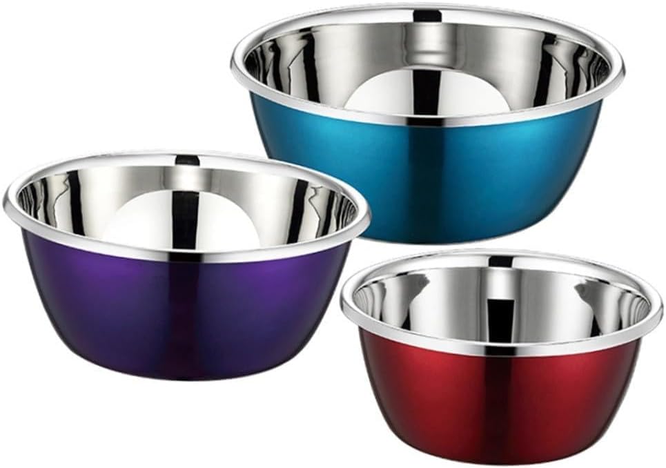 3pcs Stainless Steel Mixing Bowls Set Thickened Kitchen Bowls Lids Colorful for Food Prep and Storage Dishwasher Safe