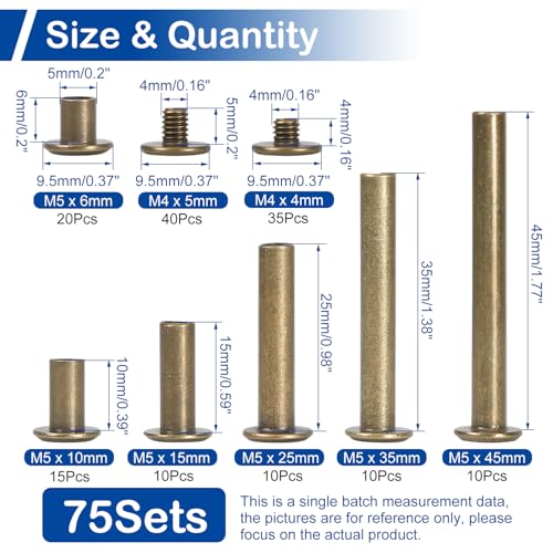 image for MroMax 150Pcs (75 Pair) M5 x 6/10/15/25/35/45 Bronze Phillips Chicago 