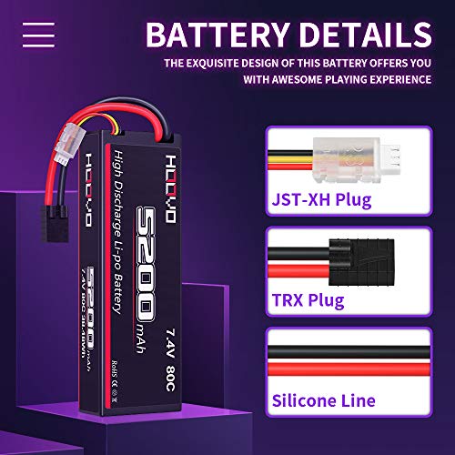 HOOVO 2S 7.4V 5200mAh 80C Lipo Battery Hard Case with Traxxas Plug Connector for RC Car Vehicle Truck Buggy Losi Traxxas Slash Buggy Team Associated
