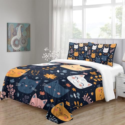 Parure de lit 220 x 240 cm microfibre housse couette chat 3D enfants