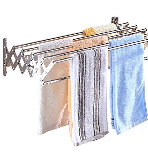 GXFWJD Portasciugamano A Parete Acciaio Inossidabile Stendino Fisarmonica Bagno Multifunzione Retrattile capacità Enorme 5Rail Stendino Facile da Installare (Color : Silver, Size : 40cm)