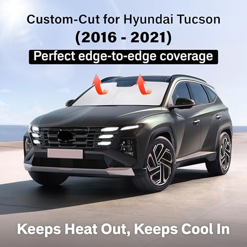 Image of EcoNour Windshield Sunshade Compatible for Hyundai Tucson 2016-2019 2020 2021, Sun Visor for Front Windshield & Window Sun Shade Cover, UV Heat Blocker & Protector, Car Accessories