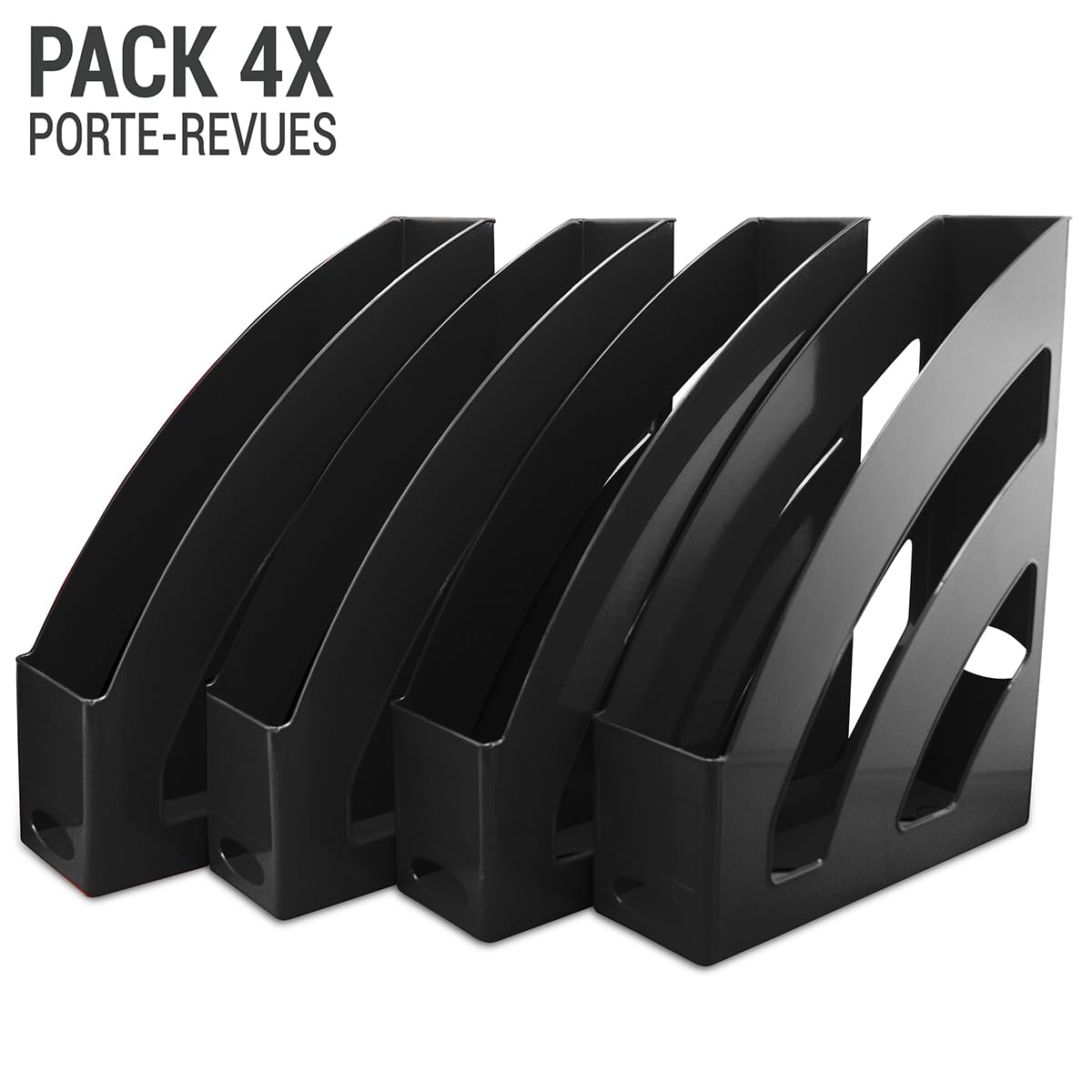 Waytex Lot de 4 Portes Revues A4 Organiseur Vertical de Bureau matière Plastique rigide - Noir