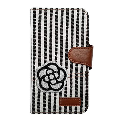 sslink iPhone 17 アイフォン17 対応 ケース 手帳型 カメリア(シルバーグリッターラメ) デコ かわいい おしゃれ ワッペン 刺繍 キラキラ ヒッコリー(ブラック) ワッペン 刺繍 生地 布 ファブリック カード収納 フリップ カバー ス