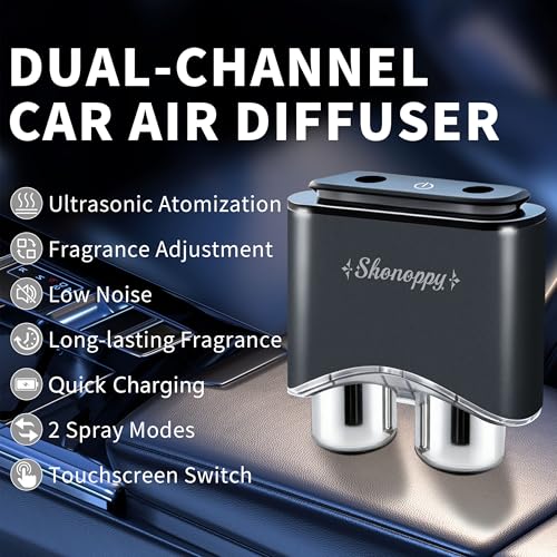 Image of Smart Car Air Fresheners Diffuser with 8pcs Essential Oils, Rechargeable Car Diffuser for Vent Clip, Automotive Scent Dispenser with 3 Adjustable Modes (Grey, 8pcs)