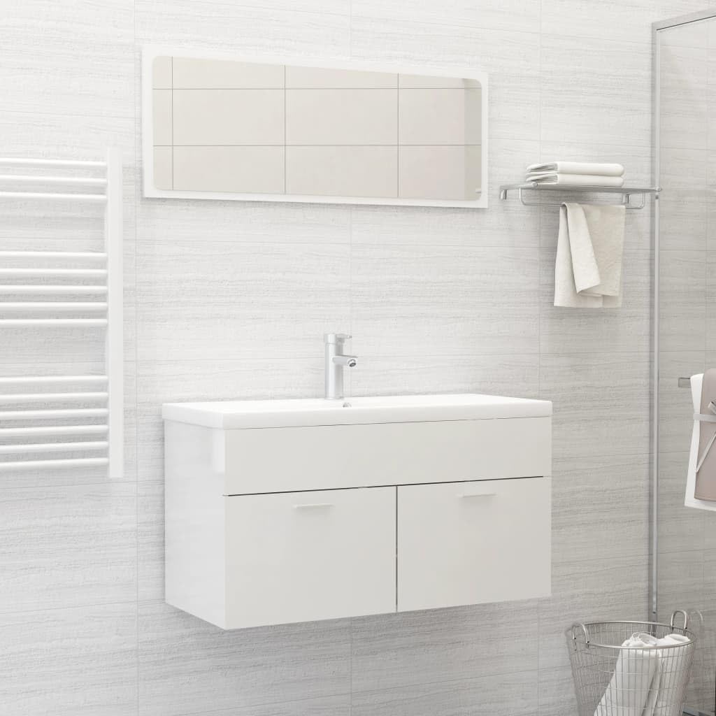 Juego de muebles de baño blanco brillante de madera de ingeniería para renovar tu hogar