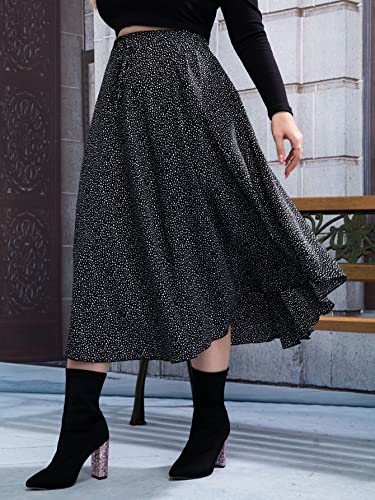 Floerns Women's Plus Size Ditsy Floral Flared Midi Skirt Polka Dots Pleated Skirts Black Dalmatian 4Xl #TOP2