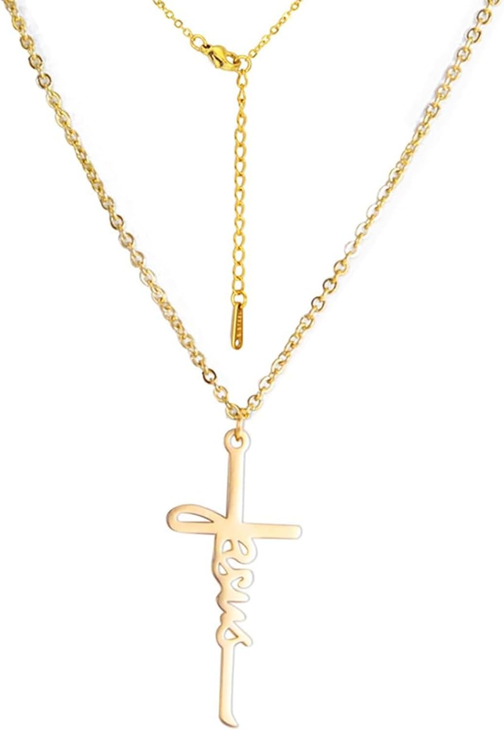 WOMGKDA Cross Necklace for Women Men Jesus Pendant Religious Christian Jewelry for Couples Faith Gift, Gold