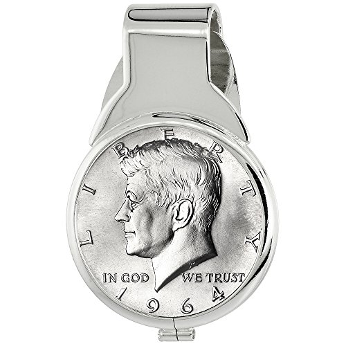 Sterling Silver Half Dollar Money Clip Spring Back with Genuine Coin