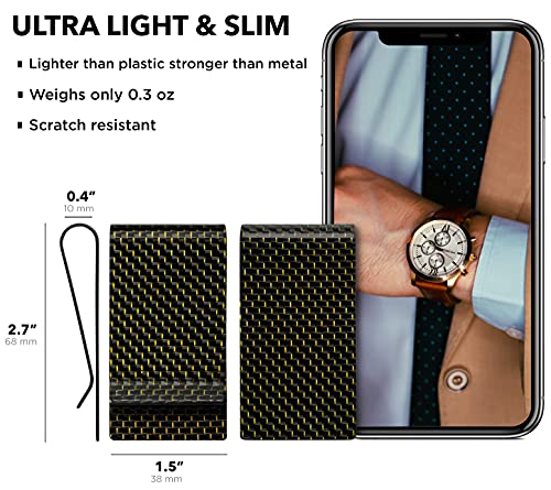 Serman Brands Carbon Fiber Money Clip Credit Card Holder Slim Business Front Pocket Clips For Men Black Glossy (Gold/Black) #TOP4
