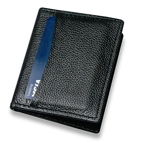 MODAGE Credit Card Holder for Men - Genuine Leather Minimal Black Bifold Card Wallet, Mild Black