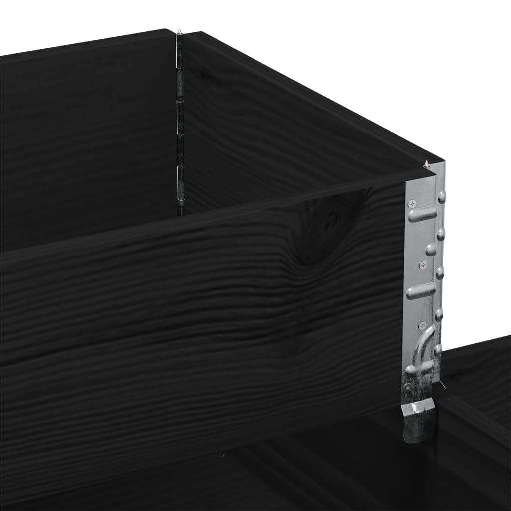 Marco de 3 compartimentos para palé, color negro, de madera de pino maciza, 120 x 80 x 60,5 cm, plegable con bisagras galvanizadas para almacenamiento, transporte, jardinera