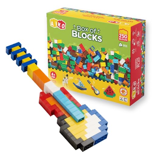 Image of AIKO | Box of Blocks 250 | Premium ABS Building Blocks for Kids 4+ | Construction Toy | STEM Gift Set, Multi-Color Bricks