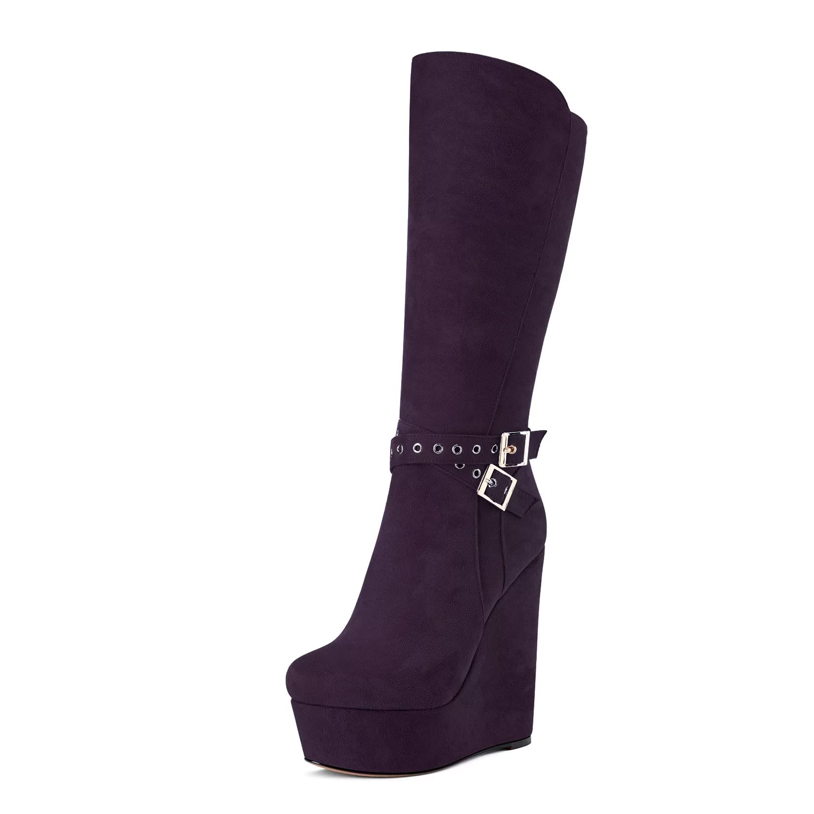 HEUIVZAR Donna Piattaforma Zeppa Alto High Tacco Heel Rotonda Punta Metà polpaccio Cerniera Feste Dress 15 CM Heels