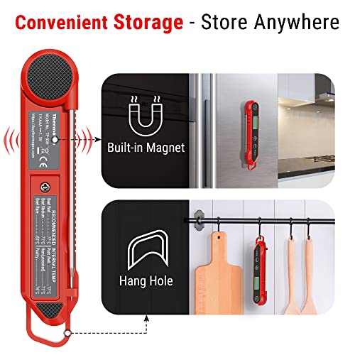 ThermoPro Digital Food Thermometer Probe, IPX6 Waterproof Meat Thermometer Foldable Probe with Backlight/Calibration/Lock Fuction, Kitchen Instant Read Use for Chicken, Beef, Fish, Pork, Ham, Red - Image 6