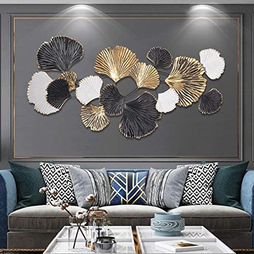 YGBUHN 3D Metall Wanddeko, Moderner Luxus Wandkunst Wandornament, Kreative Handgemachte Gingko Blätter Wanddeko Aus Metall Für Home Office Wohnzimmer Hotel Dekoration(Size:47.2X22.4Inch) Cover