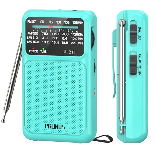 Image of PRUNUS J-211 Portable Radio AM FM with USB Charging and AA Battery Operated, Transistor Radios, Strong Reception& Clear Speaker, Headphone Jack, Back Clip, Lanyard, Small Portable(Blue)