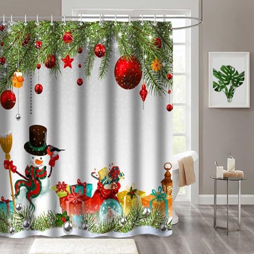 MEHOFOND 72x72inch Winter Shower Curtain Christmas Shower Curtain Snowman Snowflake Pine Bathroom Decoration Modernize Waterproof Family Tub Accessory Polyester With 12 Hooks