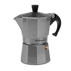 Orbegozo KFS 320 - Cafetera Italiana de Aluminio, 3 Tazas de Capacidad, Mango ergonómico, válvula de Seguridad, Filtro Desmontable
