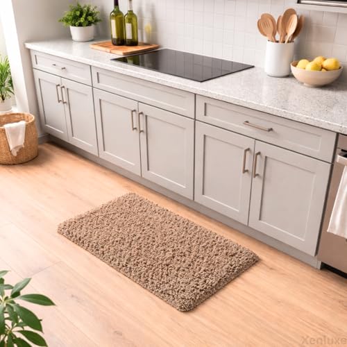 Xenluxe 40x60 cm - Luxury Fluffy Shaggy Polyester Carpet for Living Room Bedroom & Kids Room | Thick Pile Plush Area Rug | Soft Modern Fur Floor Carpet – (Beige, Doormat, 40x60 cm)