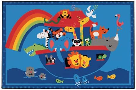 Carpets for Kids KID$Value 36.74 Noah's Animals Classroom Value Rug 4ft 6in x 3ft Rectangle Blue