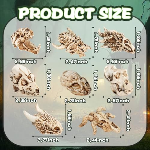 Bbiamsleep Realistische Tierschädel Figur Harz Mini Dinosaurier Alien Monster Schädel Simulierte Monster Skelett Kopf Tier Schädel Dekor Ornament für DIY Projekte Halloween Weihnachten Dekoration 8
