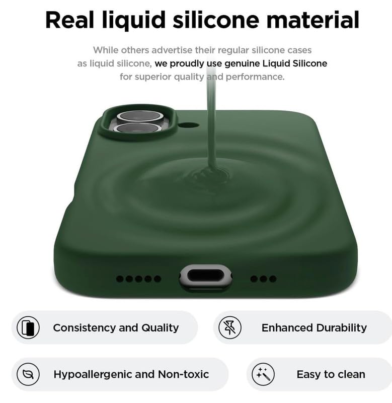 Image of Premium Liquid Silicone Case for iPhone 16 Plus - Slim Full Body Protective Back Cover with Soft Microfiber Lining, Anti-Slip Grip Scratch Resistant Phone Case (Dark Green)