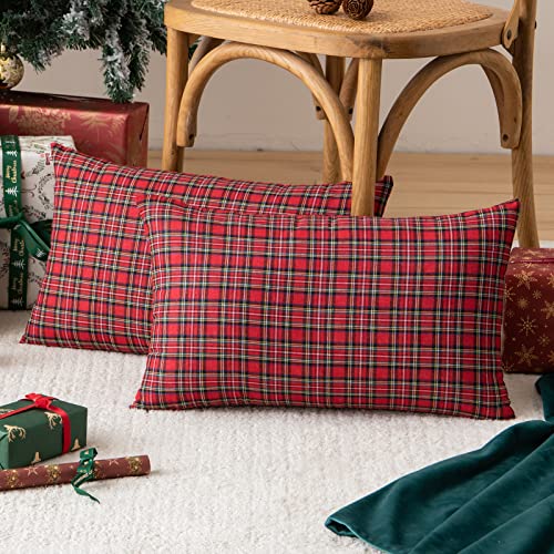 Image of AQOTHES Christmas Plaid Decorative Throw Pillow Covers Red 12x20 Inches