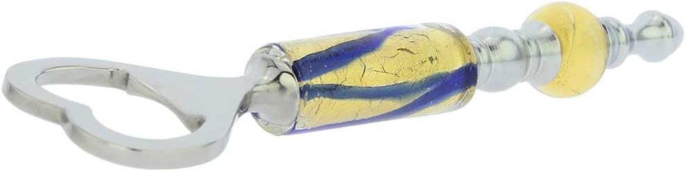 Glass Of Venice Italian Murano Glass Bottle Opener - Blue Gold Waves