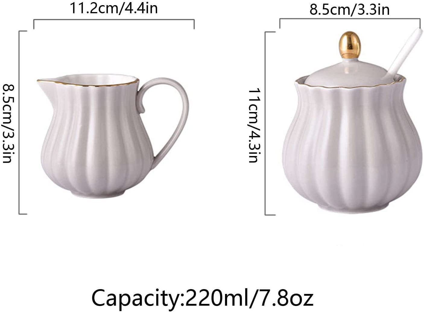 Salsiera in porcellana, Set zuccheriera in ceramica con coperchio e lattiera multicolore 220 ml(Light Beige)