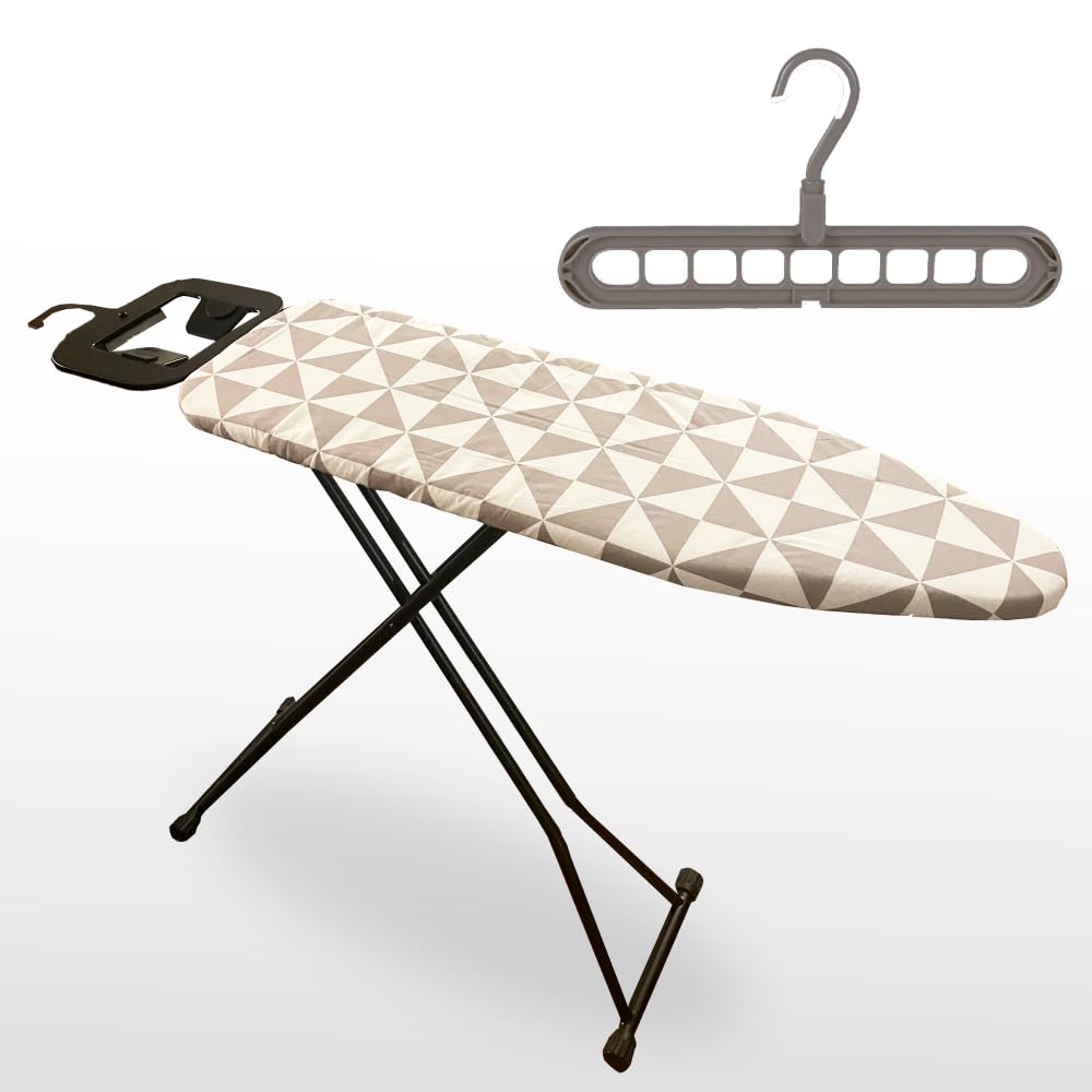 Foldaway Board|Lightweight Iron Board, Safety Iron Holder, Bonus Built-in Smart Hanger & Extra Clothes Hanger, Foldable Ironing Board Standard Size, Heavy Duty Compact Iron Table Ironing Board (13x43)
