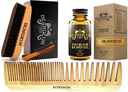 BEARDEUR Premium Master Beard Kit, Boar Bristle Brush, Beard Comb, Small Mustache Comb, Conditioner Oil for Facial Hair, Perfect Grooming Kit - Great Gift Idea For Every Man