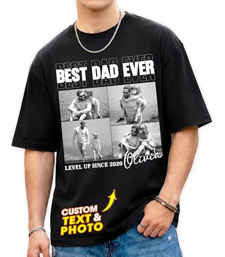 H-DEWALL Custom T Shirts Dad Shirt Custom Fathers Day Shirt for Dad Photo Personalized Shirts Best Dad Ever Funny Customized Gift for Daddy from Daughter