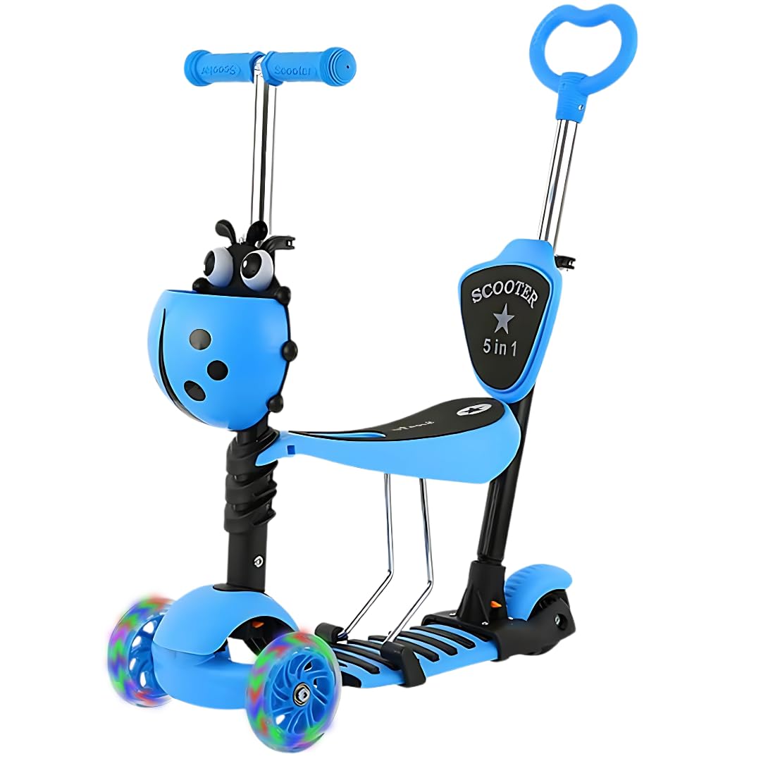 Trendi® 5-in-1 Kids Scooter – Toddler Kick Scooter with LED Light-Up Wheels | 3-Wheels with Adjustable Handlebar, Removable Seat & Push Handle for Boys & Girls (Blue) 3+ — image 1