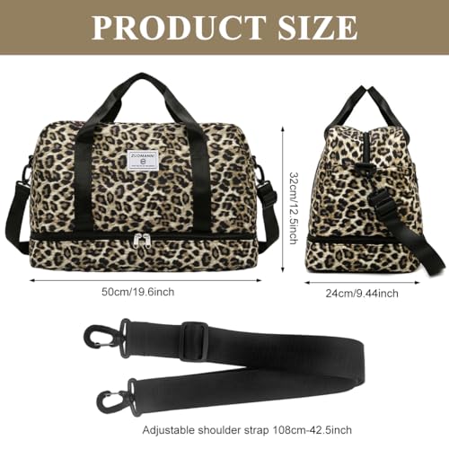 Image of PALAY Travel Bag Oxford Cloth Leopard Print Gym Bags with Shoe Compartment Large Capacity Waterproof Yoga Sports Bag Adjustable Portable Weekend Duffle Bags