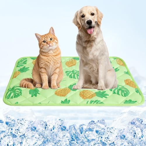 Homimp Dog Cooling Mat,27.5"x38.5" Thicken Self-Cooling Mat for Dog Large,Internal Waterproof & Endothermic,Washable Pet Ice Cool Pad Blanket,Pet Sleeping Pad for Indoor Outdoor in Summer, Green L