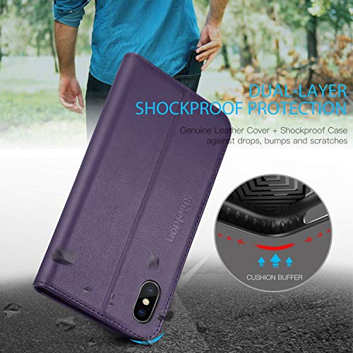 Shieldon Iphone Xs Max Case, Genuine Leather Iphone Xs Max Magnetic Wallet Case With Auto Sleep Wake Kickstand Rfid Card Slots Compatible With Iphone Xs Max (2018 Release) - Purple #TOP5
