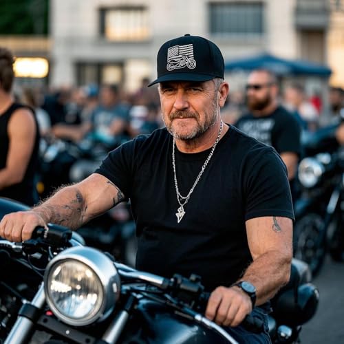 Image of Men's Hat Motorcycle Hat Adjustable Baseball Cap Motorcycle Gifts for Men Black