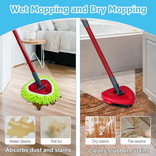 Image of Mop Handle, Chenille Duster & Mop Brush for O-Cedar EasyWring 1-Tank | Mop Handle Combo for O cedar Mop, Mop Replacement for Ocedar Spin Mop, Chenille Duster and Scrub Brush for Wet /Dry Use