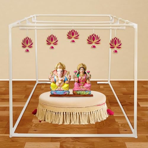 Image of SpecialYou Ganpati Decoration Setup for Home with Ganpati Decoration Backdrop PVC Cubic Stand & Lotus Hanging, Backdrop Stand for Decor, Ganesh Decorations Items for Home Decor-6 Pcs