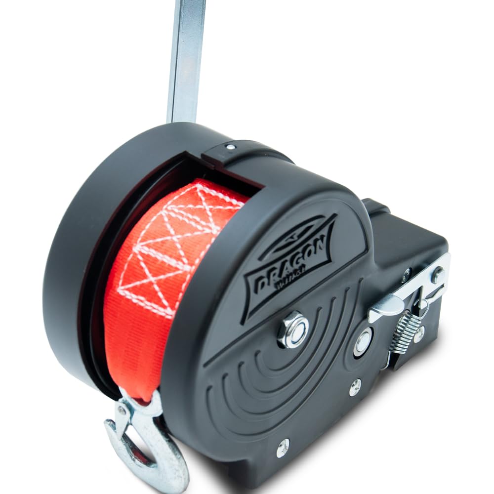 Dragon Winch Cabrestante manual con carcasa 3500 lbs / 1588 kg con gancho y correa de manivela 10m para embarcaciones pequeñas, motos, vehículos y talleres | Torno manual de dos velocidades