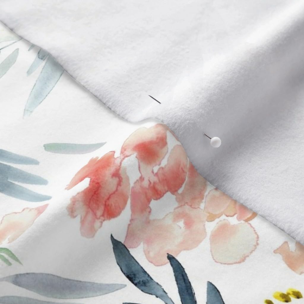 Spoonflower Fabric - Watercolor Floral Blush Peach Gray Blue Botanical Nature Abstract Printed on Polartec(R) Fleece Fabric by The Yard - Sewing Blankets Loungewear and No-Sew Projects