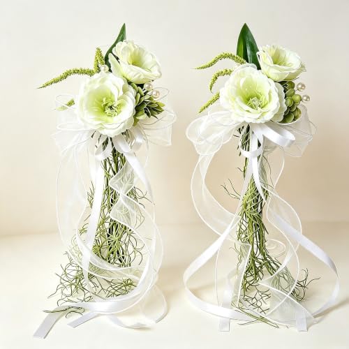 Minsara Lane 2Pcs White Floral Wedding Toasting Champagne Glass Decorations