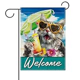 Dyrenson Welcome Summer Beach Cat Decorative Garden Flag, Coastal Sunshade Yard...