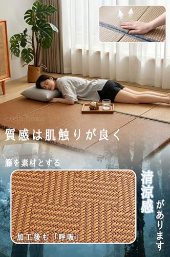 cxyin-home 折りたたみマットレス 厚さ5cm 80×190cm 畳ベッド 和風 ユニット畳 四つ折り ごろ寝マット い草使用 夏 冷感 防ダニ 滑り止め コンパクト リビング 寝室 書斎 和室 （ブルー） [5]