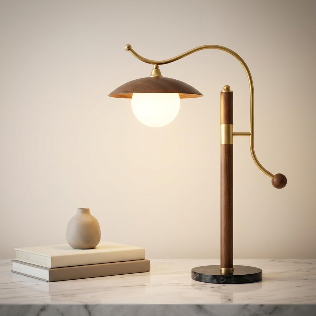 Decart Table Lamp 3-Color CCT (Warm + Natural + Cold White) Metal & Wood Arc Design E27 Lamp for Living Room Bedroom Home Decor-image-31
