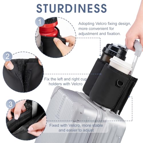 Luggage Cup Holder Travel Drink Bag Luggage Drink Caddy with Shoulder Strap, Thermal Insulation and Zipper Pocket, Travel Accessories Gifts for Flight Attendants, Fits Roll on Suitcase Handles (Black)2