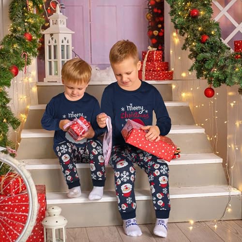 Tphon Kids Christmas Pajamas Sets Santa Claus Dinosaur Sleepwear Long Sleeve PJS Set for Boys Girls 2-12 Years2