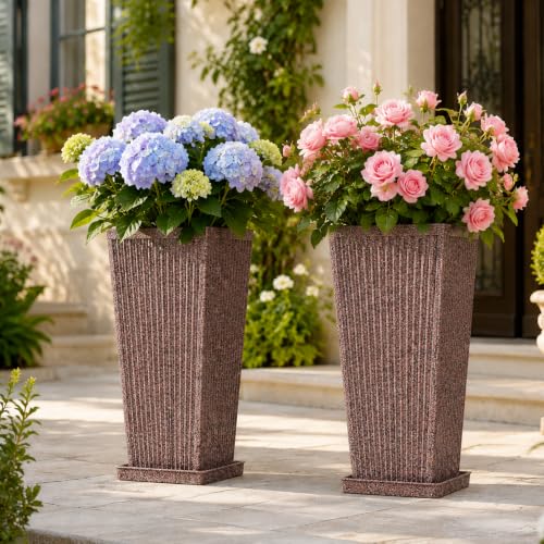 NicBex 24" Tall Planters for Outdoor Plants Set of 2 Square Fluted,Brown