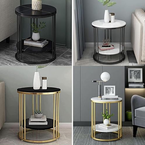 Image of Living Room Bedside Round Table Corner End Table Metal Nightstand or Mid-Century Modern Coffee Table with a Circle Accent for Compact Areas (Black)